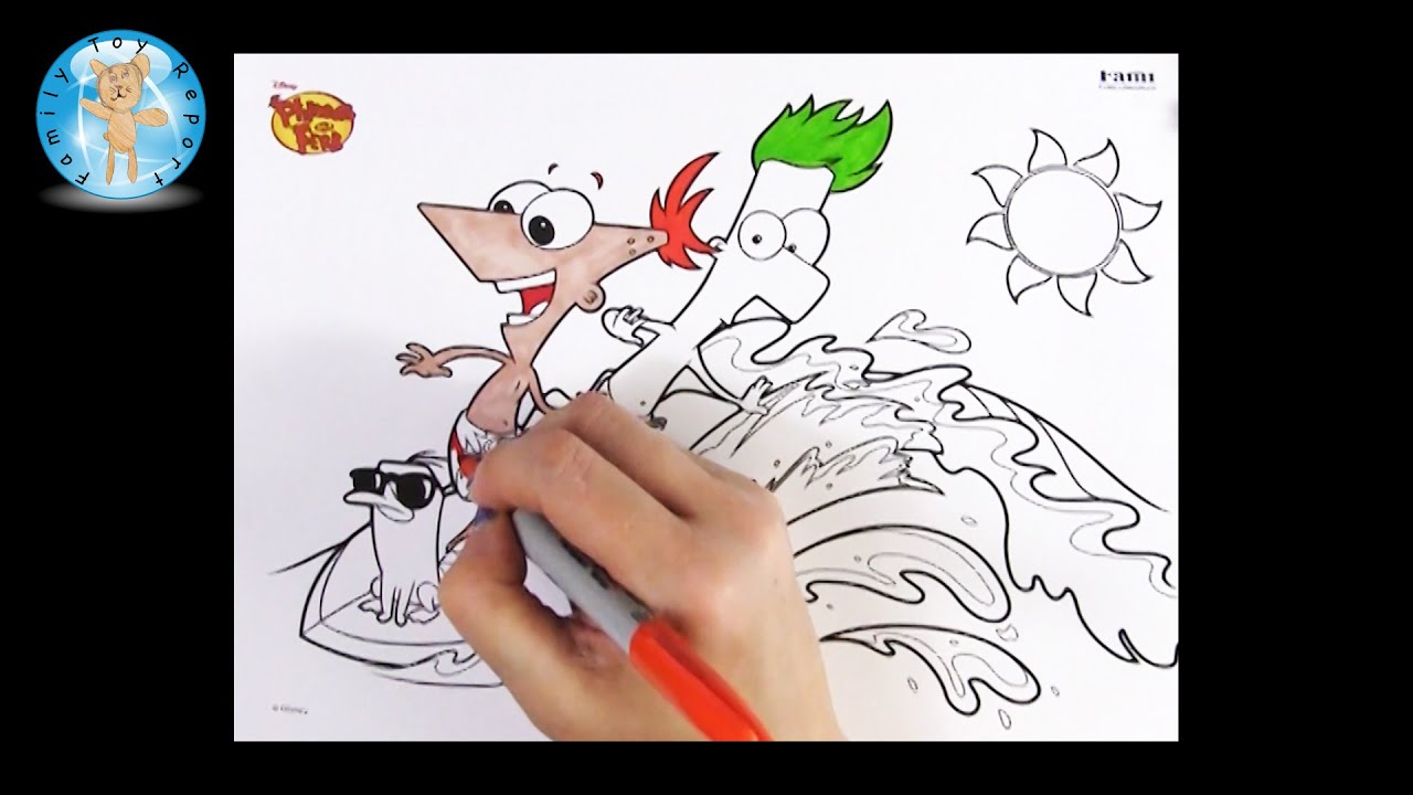 Disney phineas and ferb surfs up perry the platypus coloring page
