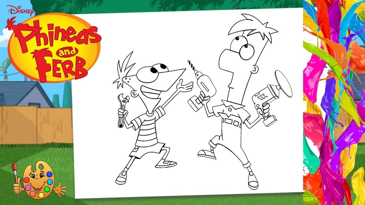 Coloring phineas and ferb with tools coloring pages coloring book