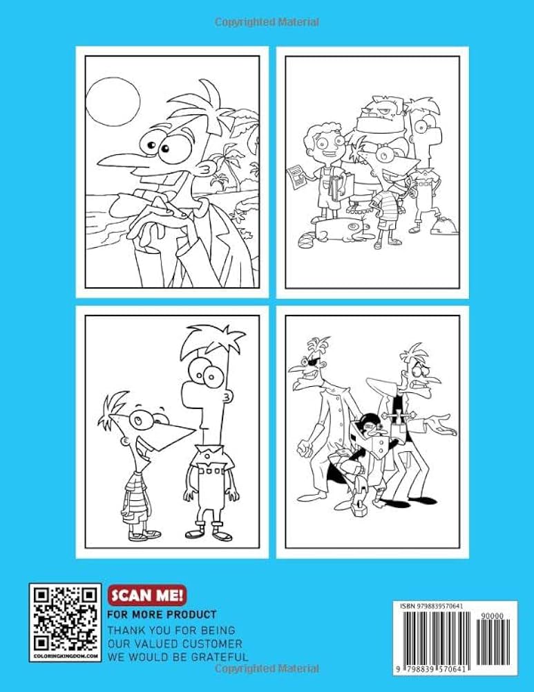 Phãneas and fãrb coloring book for kids wonderful pages with hilarious cartoon for kids and childs to decor for special day with pages high quality pictures to drawing