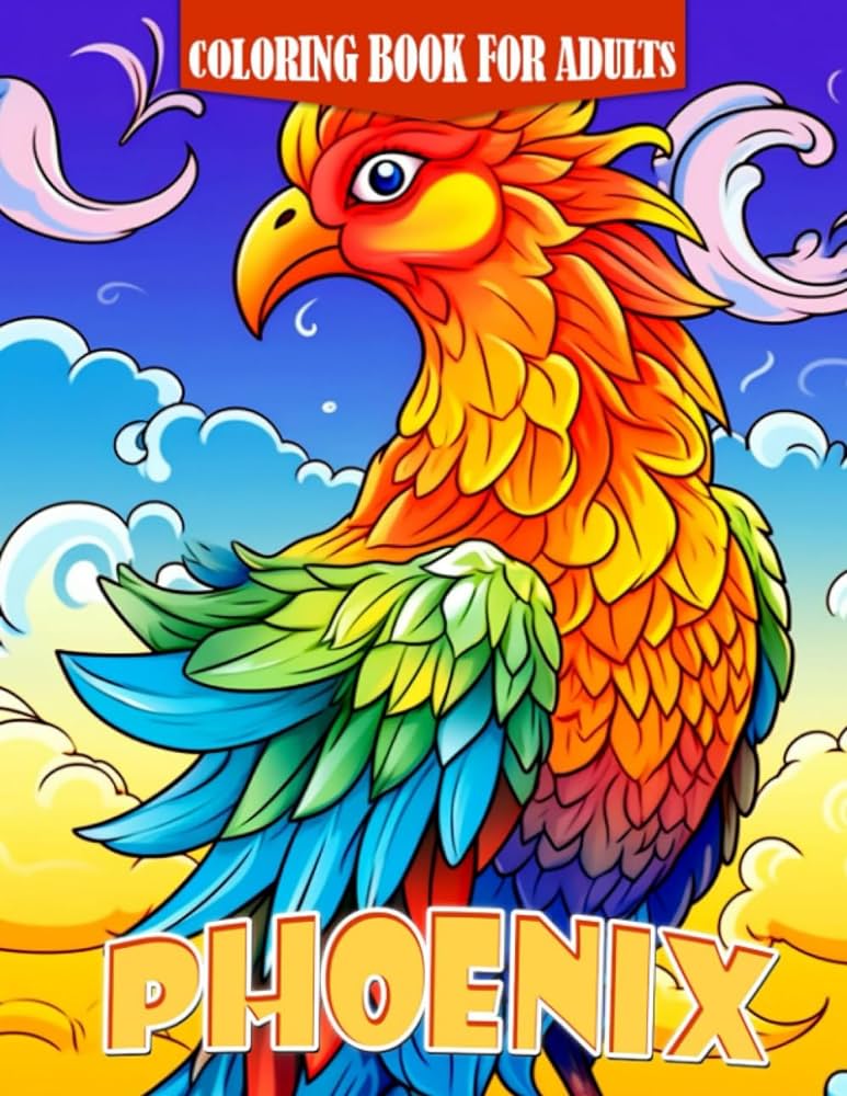 Phoenix coloring book for adults relaxing bird coloring pages featuring a sun