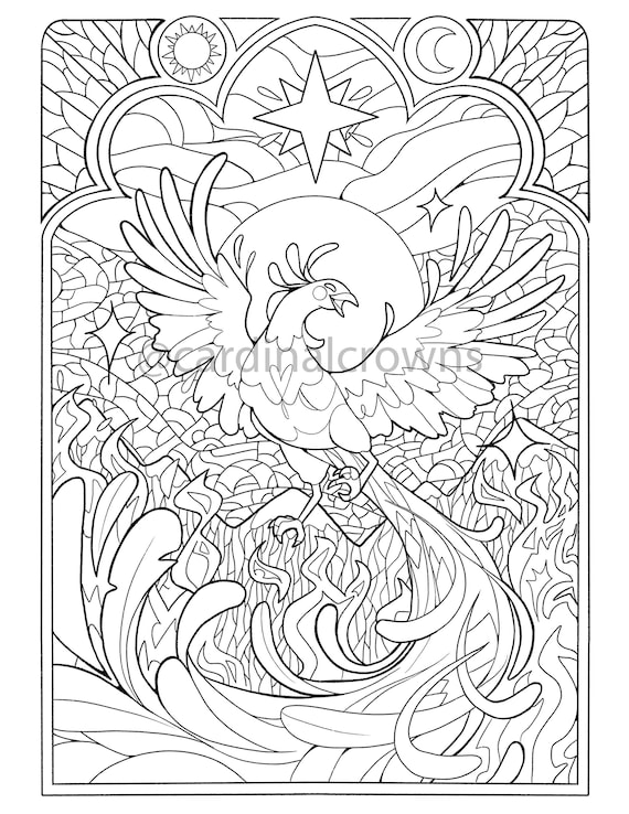 Phoenix coloring sheet fun relaxing coloring for kids adults printable or digital