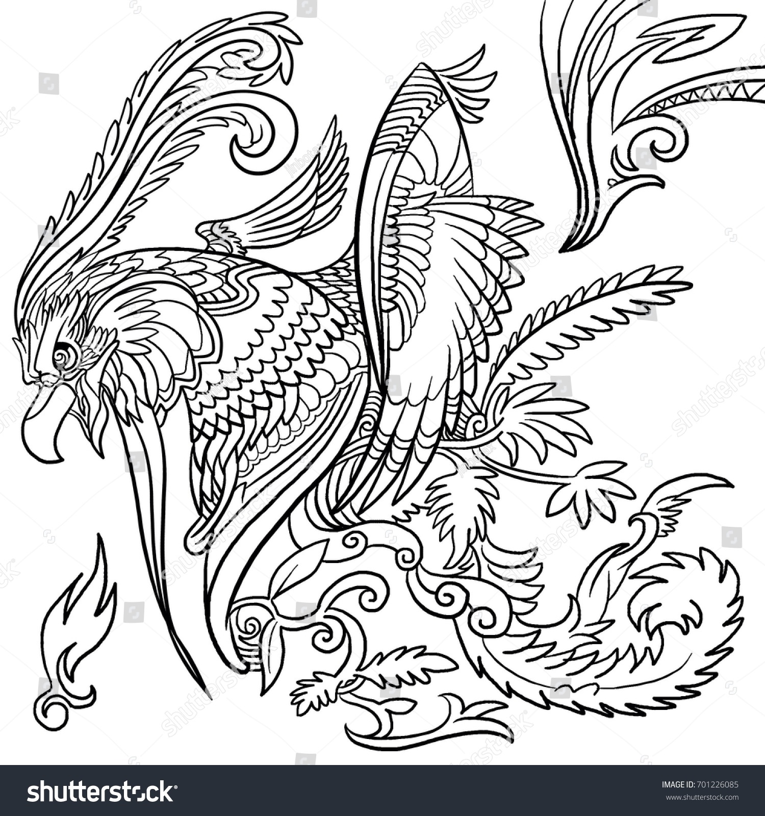 Phoenix bird fire adult coloring book stock illustration