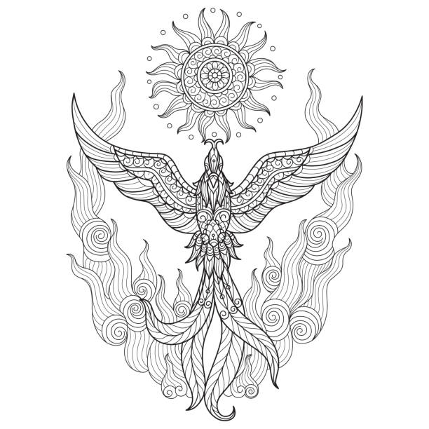 Zen doodle phoenix tangles adult coloring page illustration zentangle style stock illustration