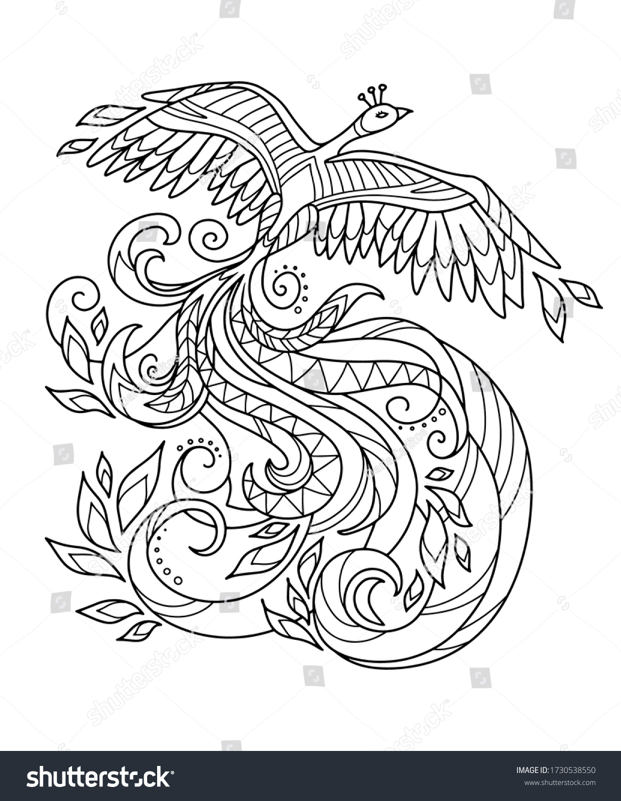 Mythical bird phoenix fire bird page stock vector royalty free
