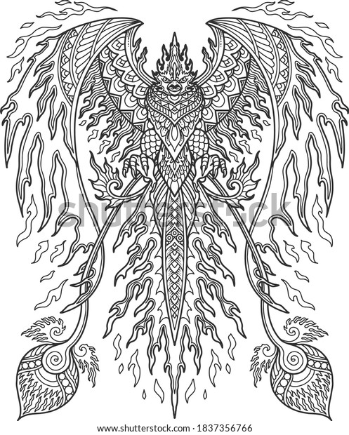 Phoenix mandala design coloring book t stock vector royalty free