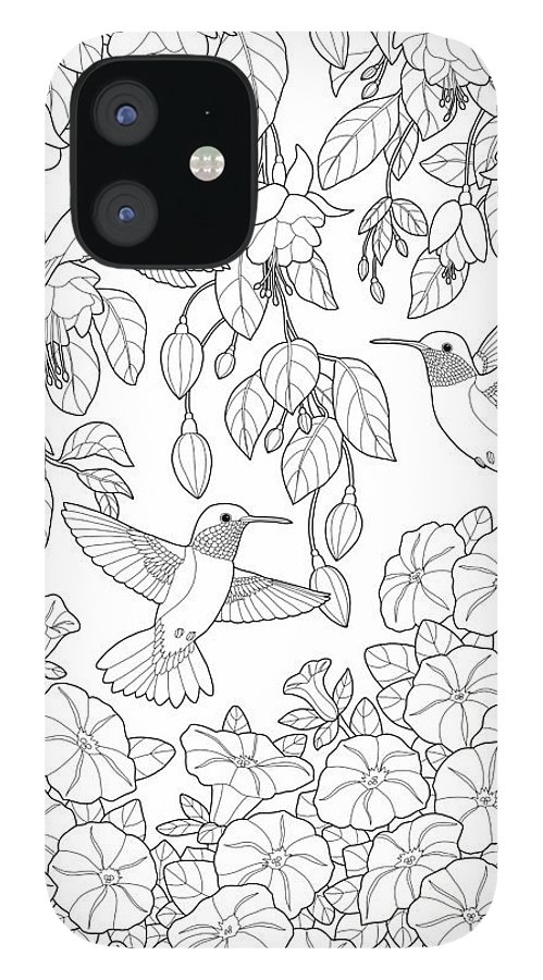 Hummingbirds and flowers coloring page iphone case by crista forest