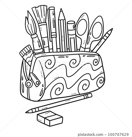 Back to school pencil case isolated coloring page