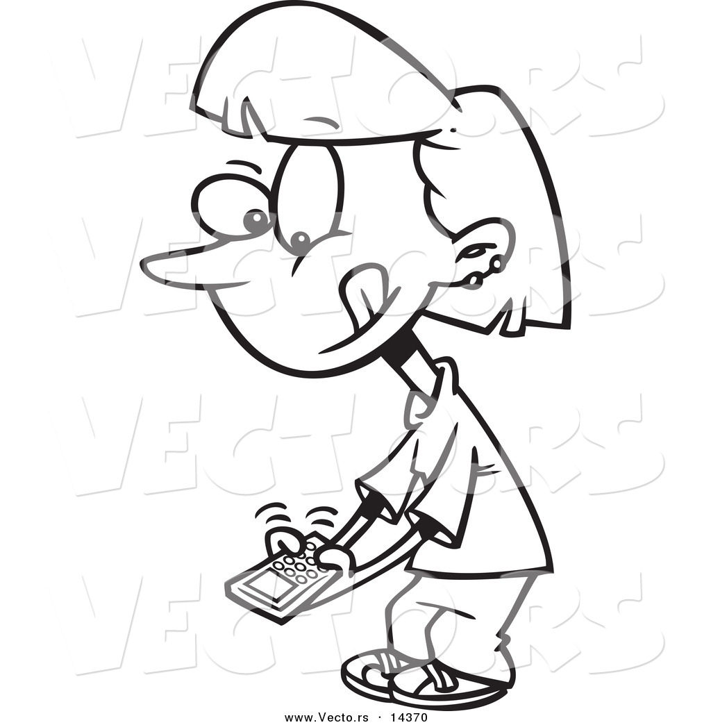 R of a cartoon little girl texting on a cell phone