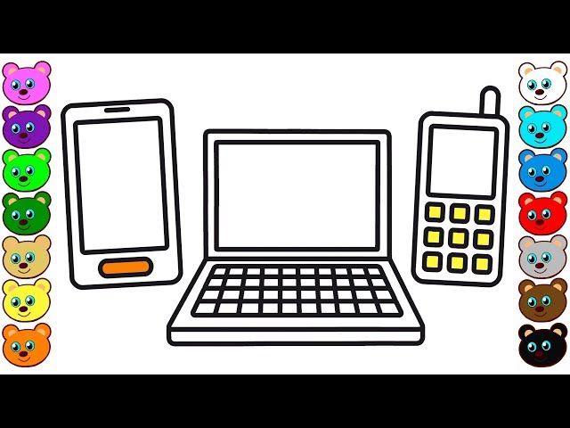 Coloring for kids with smartphone laptop mobile phone coloring pages