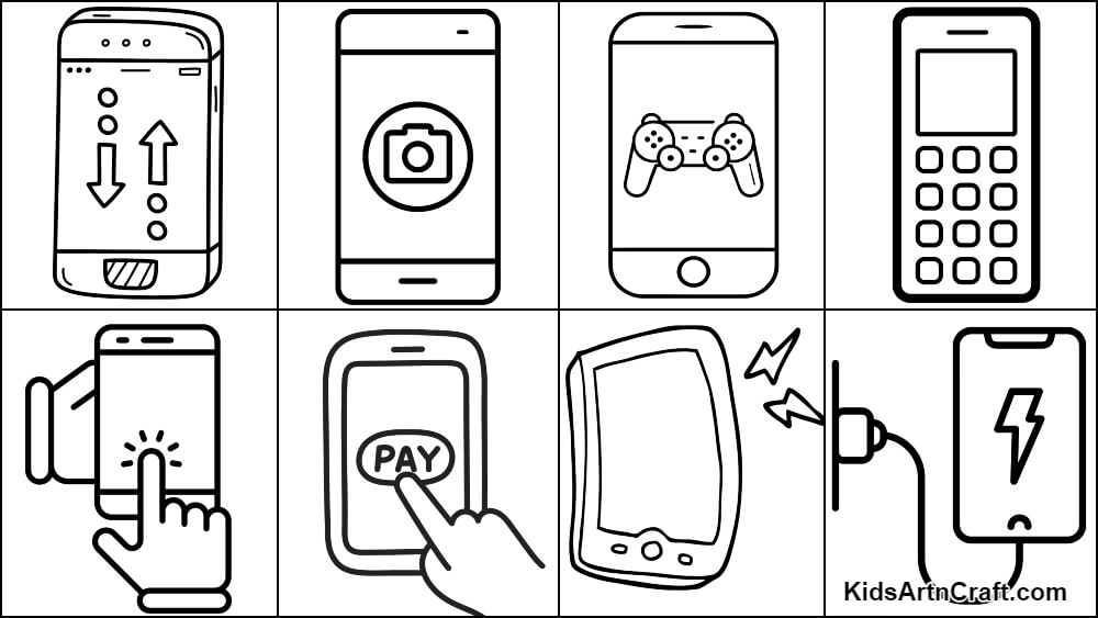 Mobile phone coloring pages for kids