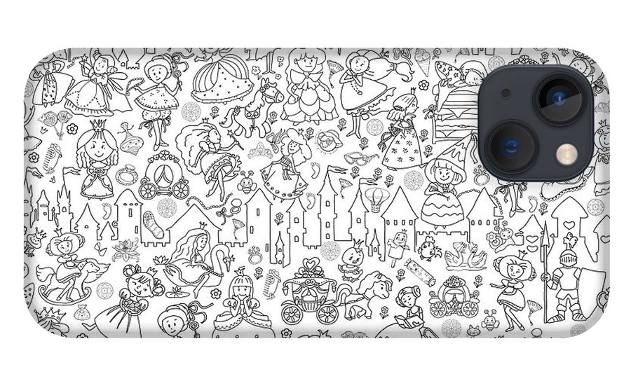 Line art illustration printable coloring pages for children poster princesses iphone case by olha zolotnyk
