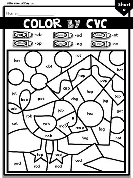 Free phonics worksheets color by code cvc bundle by mrs wong tpt