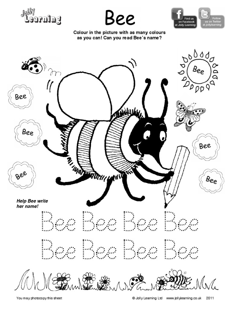 Jolly phonics bee colouring sheet pdf