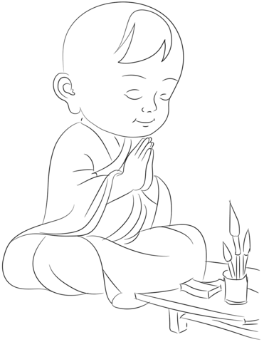 Little buddhist monk coloring page free printable coloring pages
