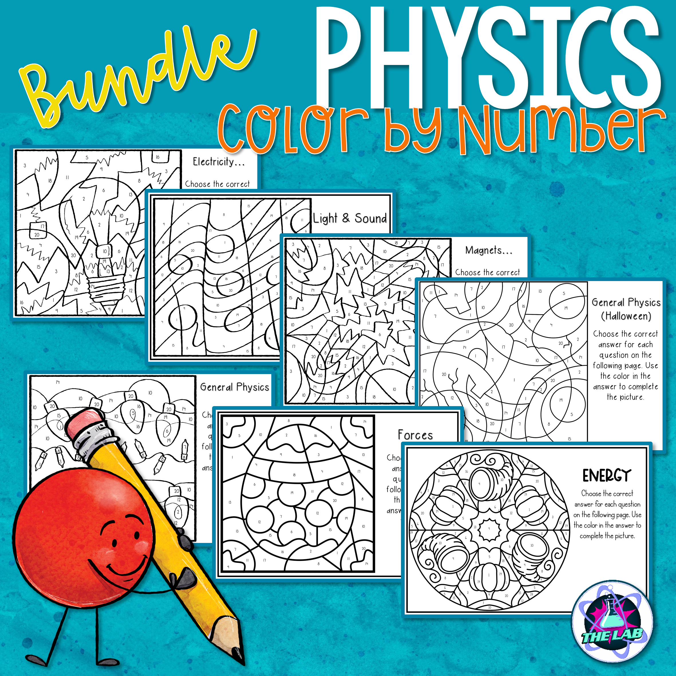 Physics review and sub plan bundle color by number