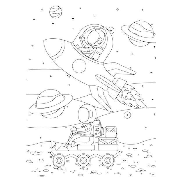 Premium vector printable space coloring pages for kids premium vector
