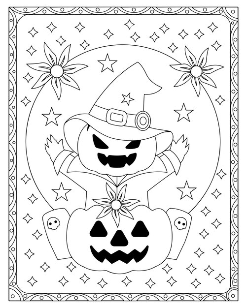 Premium vector halloween cat coloring page premium vector