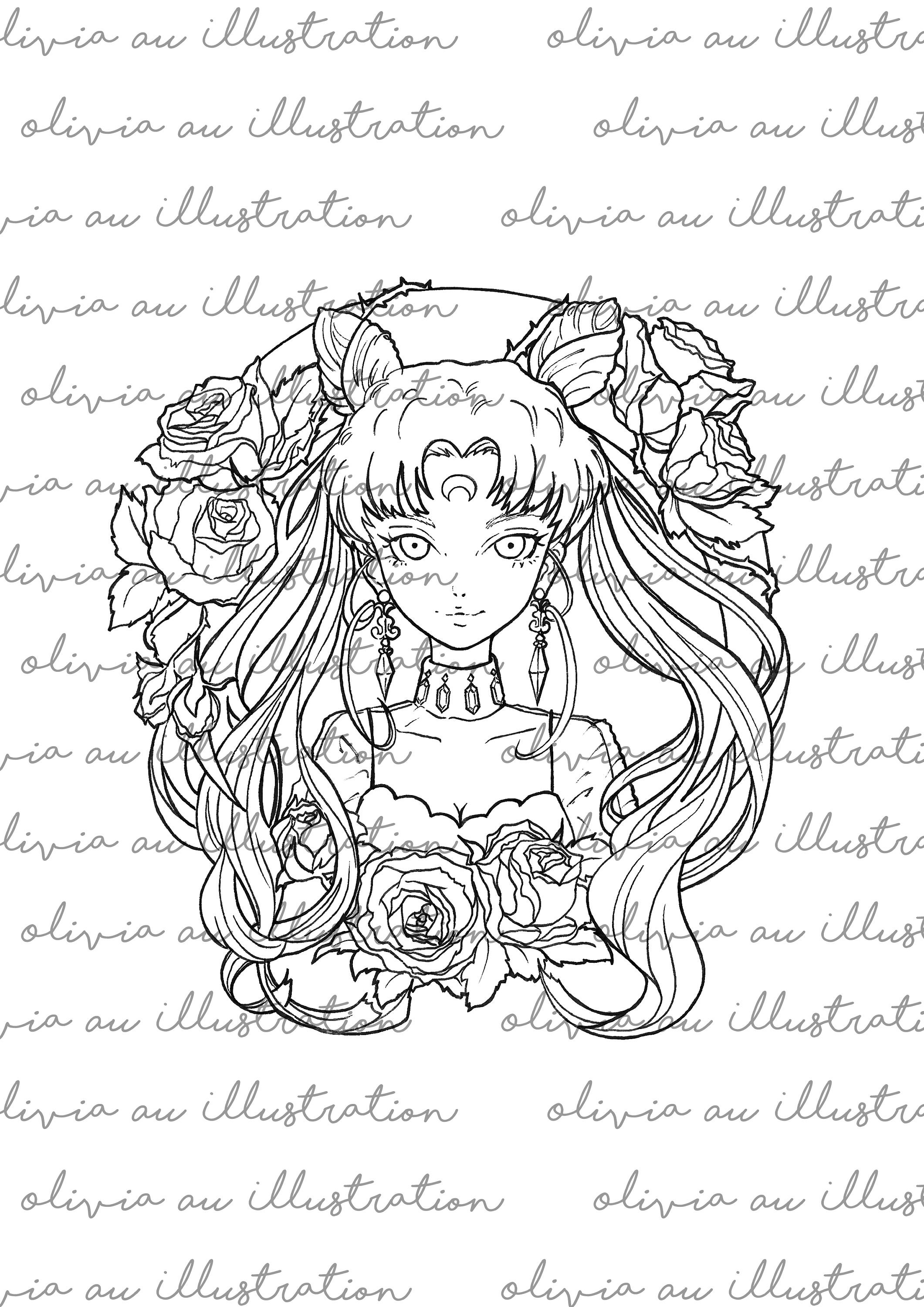 Printable coloring pages sailor saturn black serenity fan art printable sheets designs digital file anime art instant download pdf