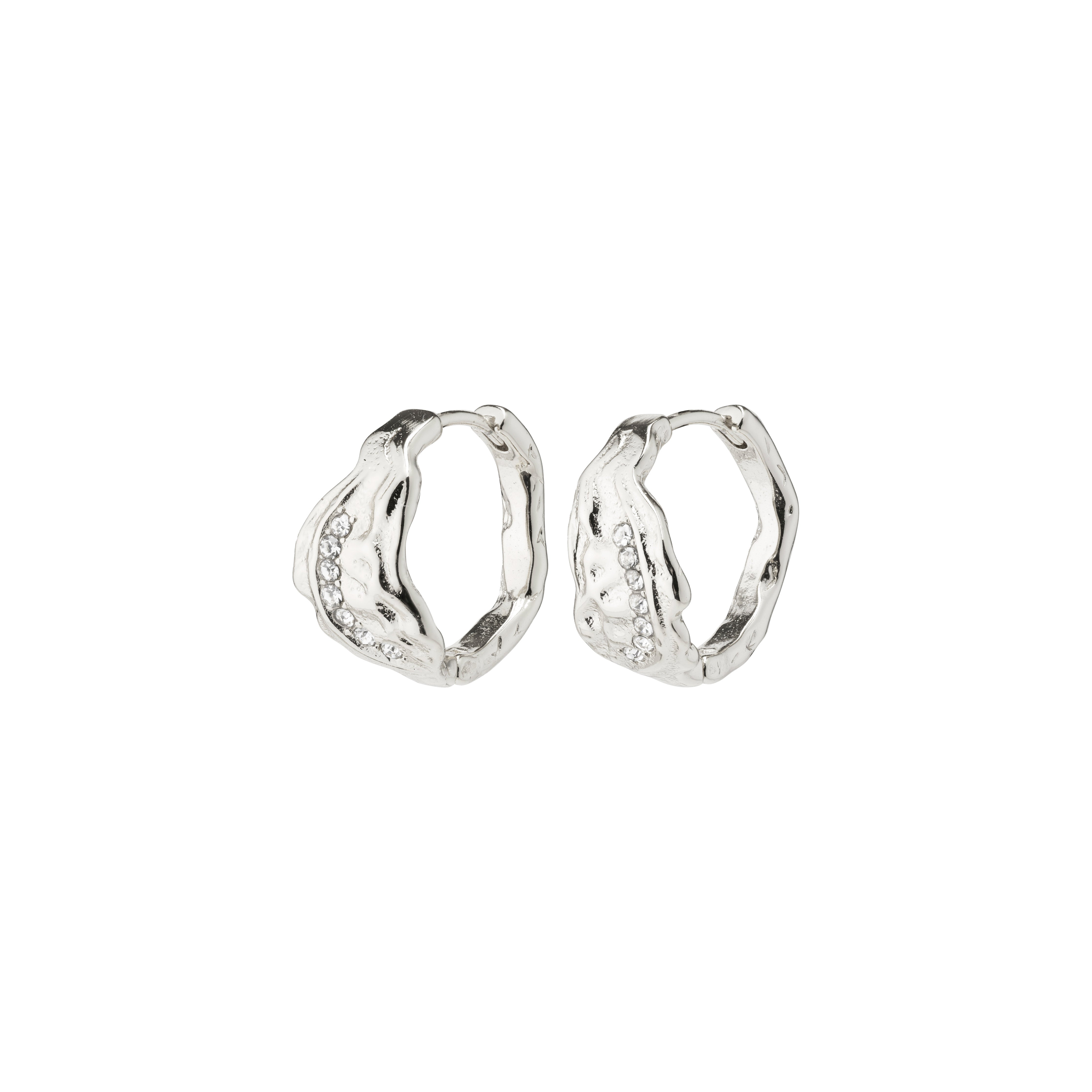 Pia organic shape crystal hoop earrings silver
