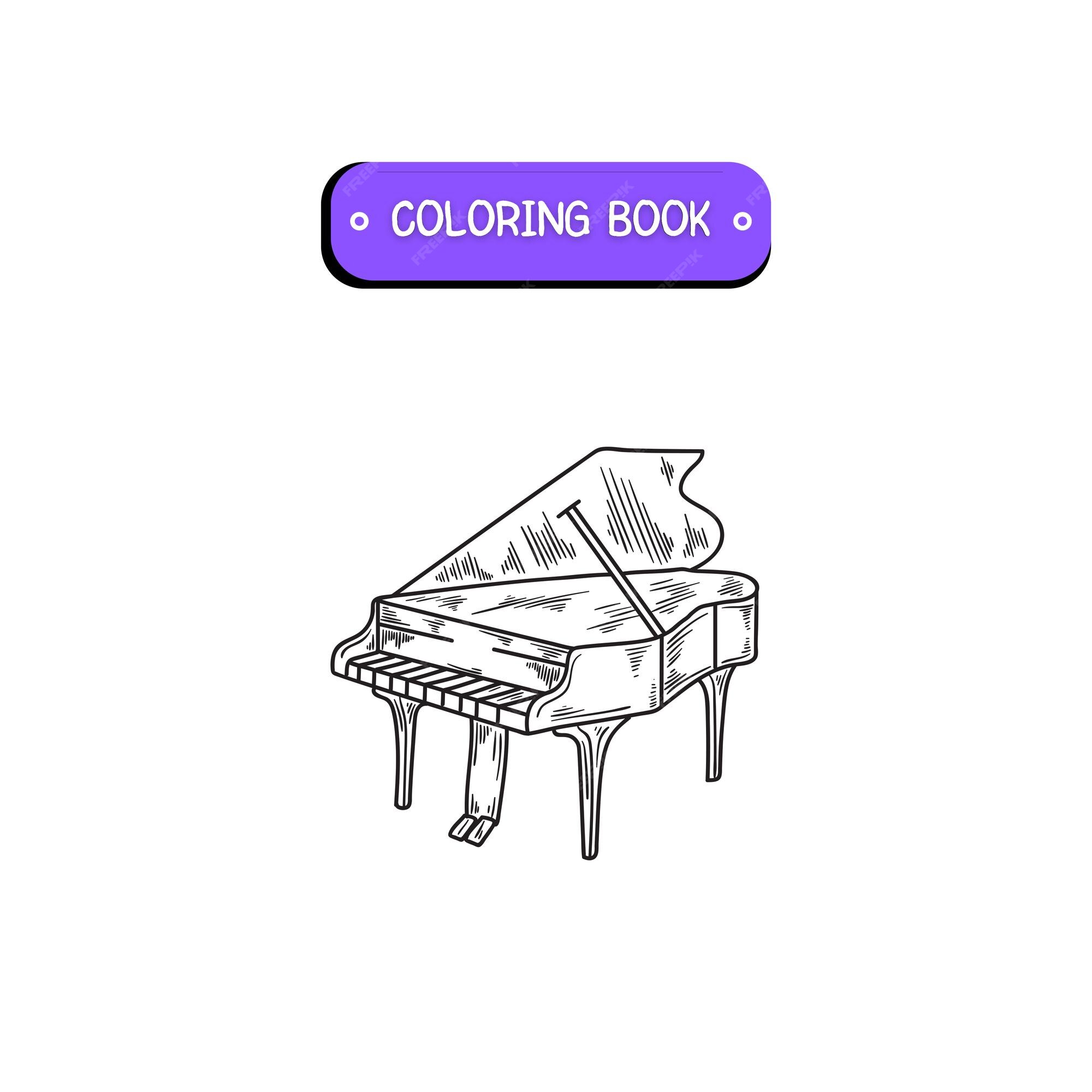 Premium vector hand drawn piano kawaii coloring book illustration