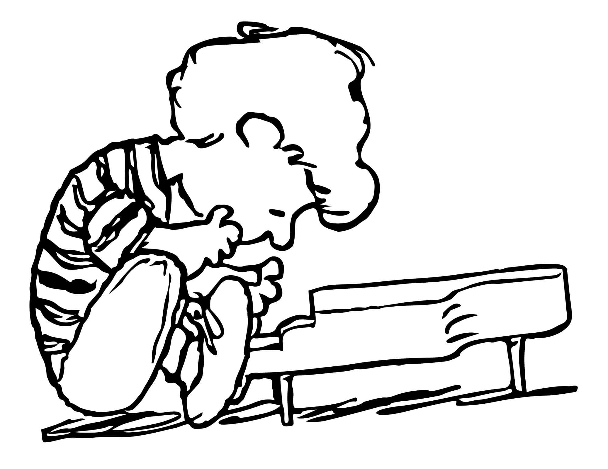 Drawing kid and piano coloring page
