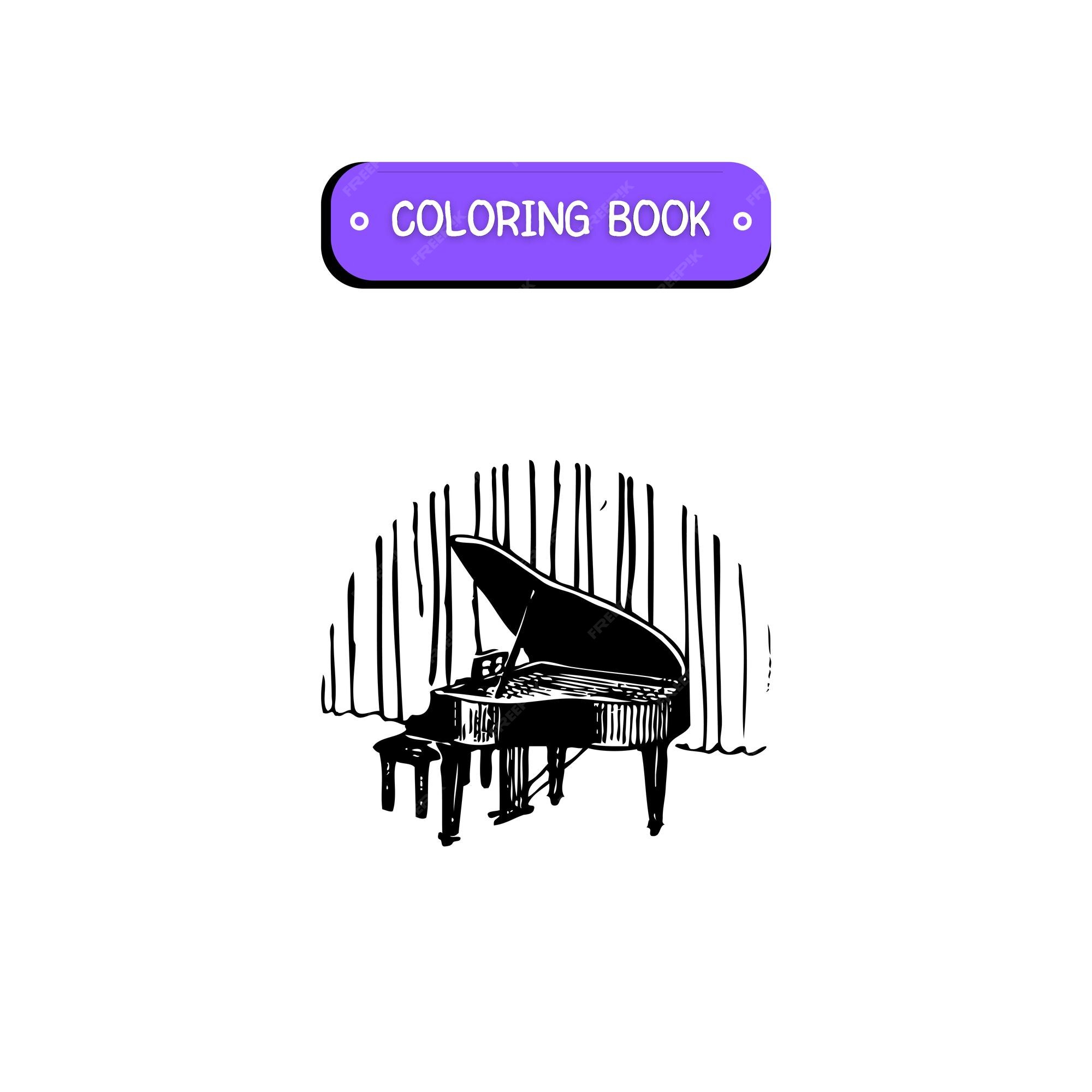 Premium vector hand drawn piano kawaii coloring book illustration