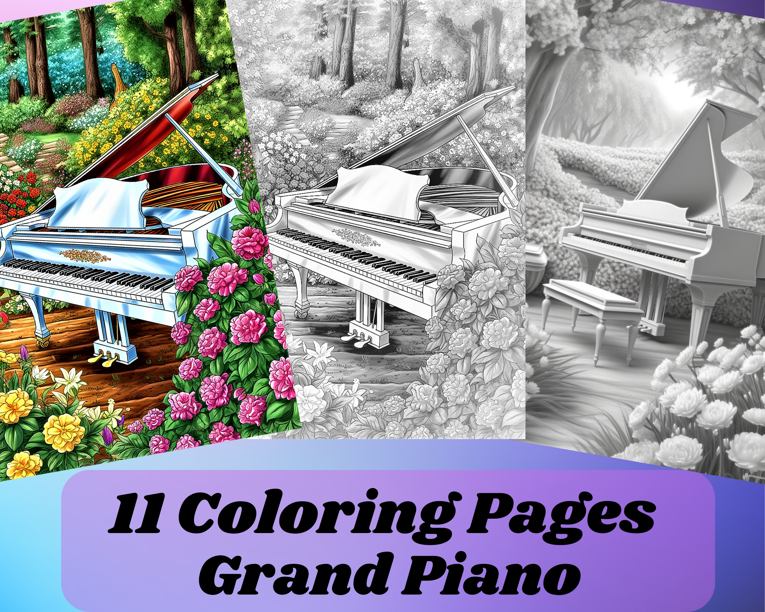 Coloring pages for adult coloring templates grayscale coloring book wall art grayscale page instant download grayscales grand piano