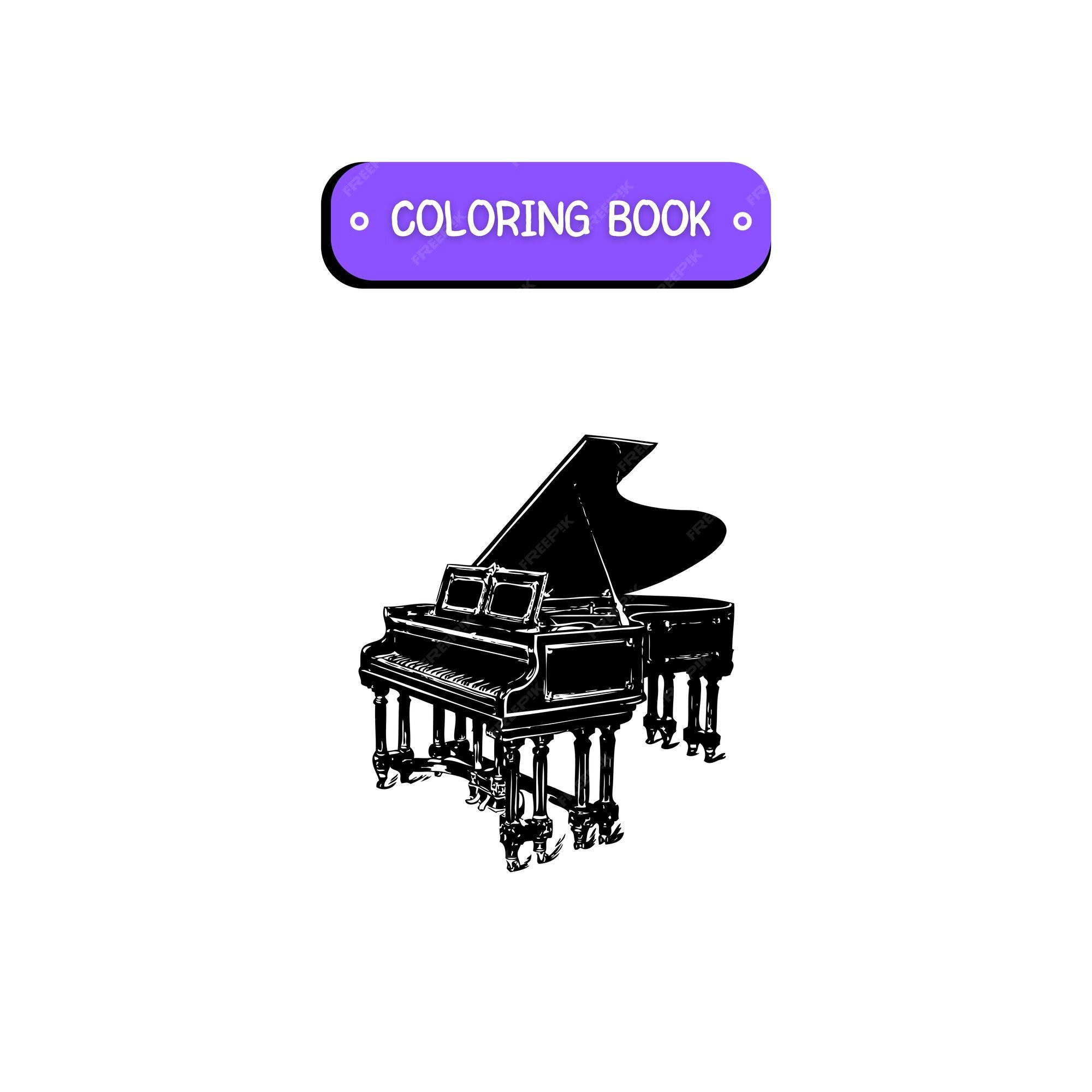 Premium vector hand drawn piano kawaii coloring book illustration
