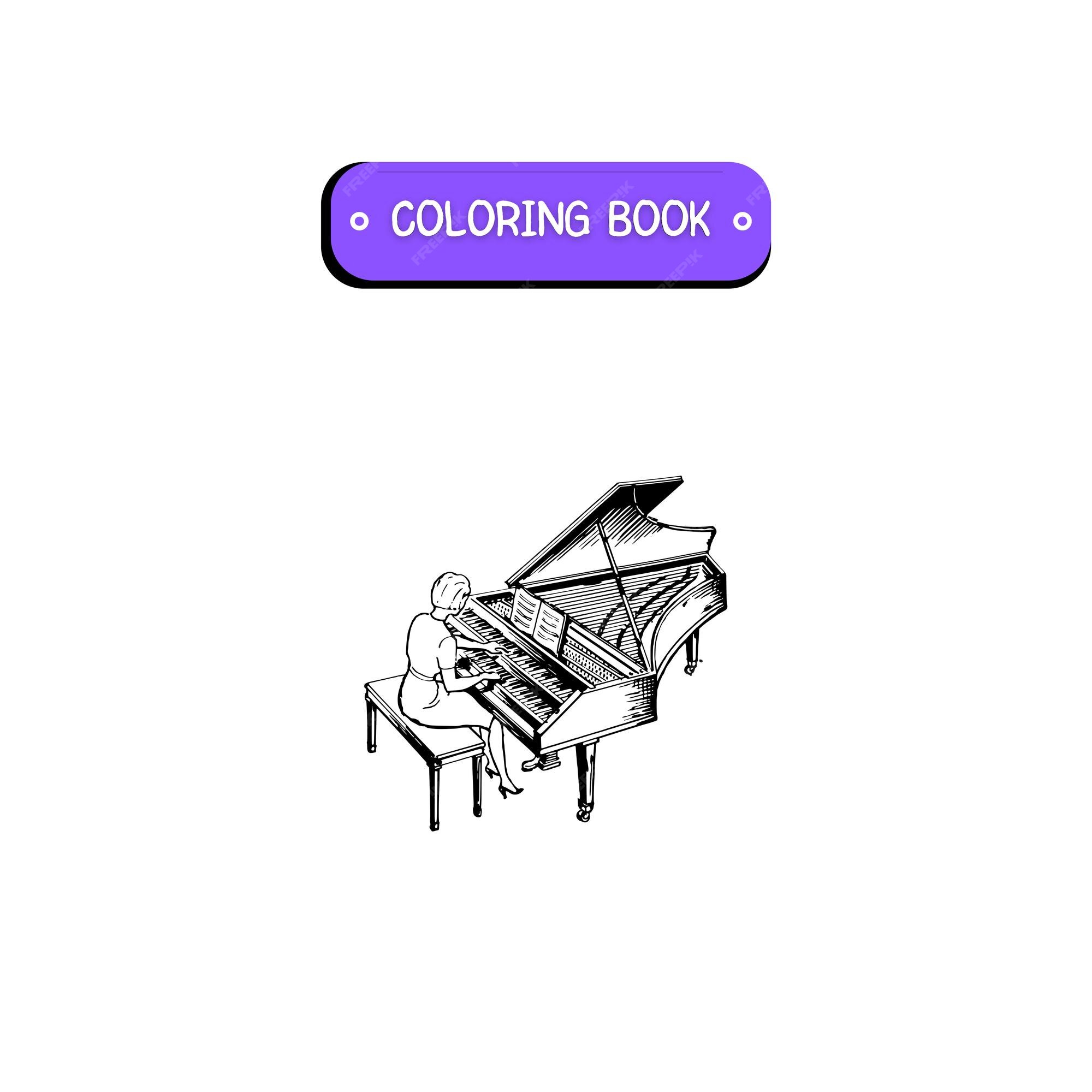 Premium vector hand drawn piano kawaii coloring book illustration