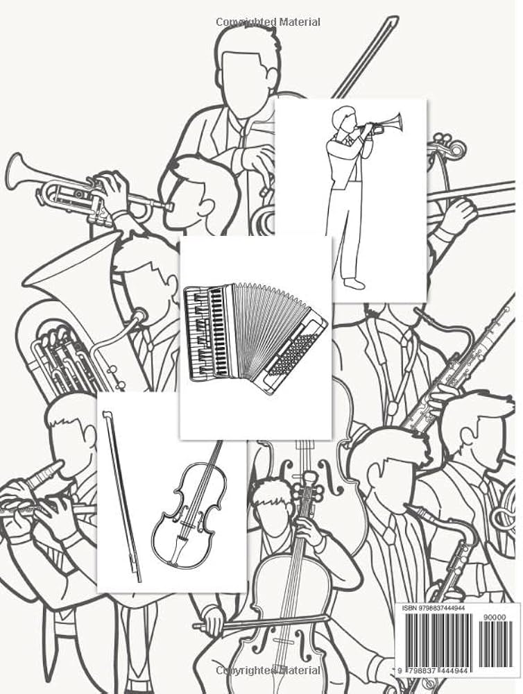Musical instruments loring book for kids large and simple drawings with musical instruments and musicians children music activity book loring pages with the guitar violin piano and more