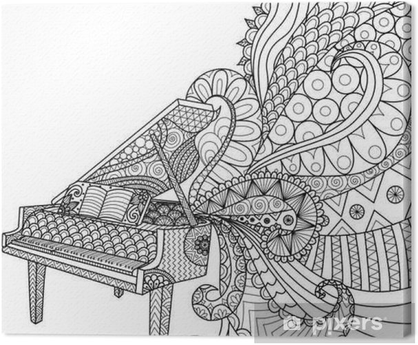 Canvas print doodles design of piano for loring book for adult and design element