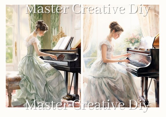 Woman playing piano coloring pages for adultsgrayscale coloring book coloring pages kidsinstant download printable pdf file