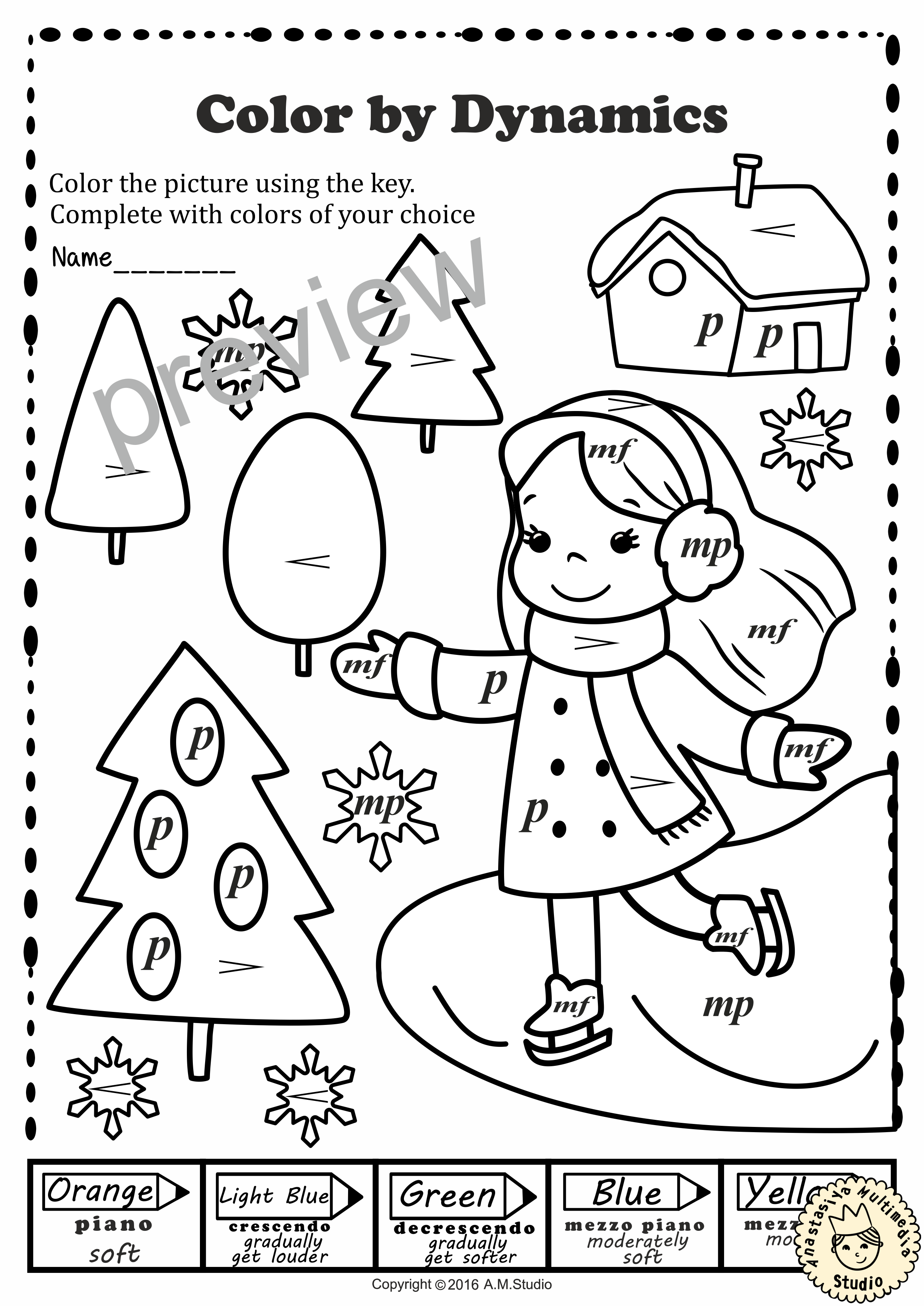 Winter music coloring pages color by dynamics