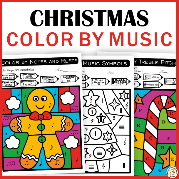 Christmas music coloring sheets music theory color by code made by teachers