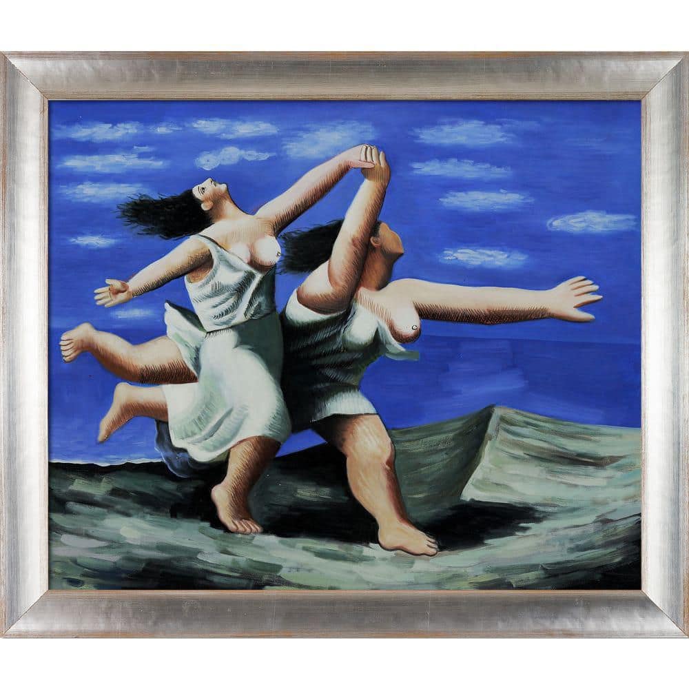 La pastiche two women running on beach race by pablo picasso spencer rustic framed people oil painting art print in x in ps