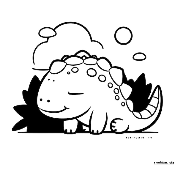 Premium vector cute dinosaur vector illustration black and white linear drawing