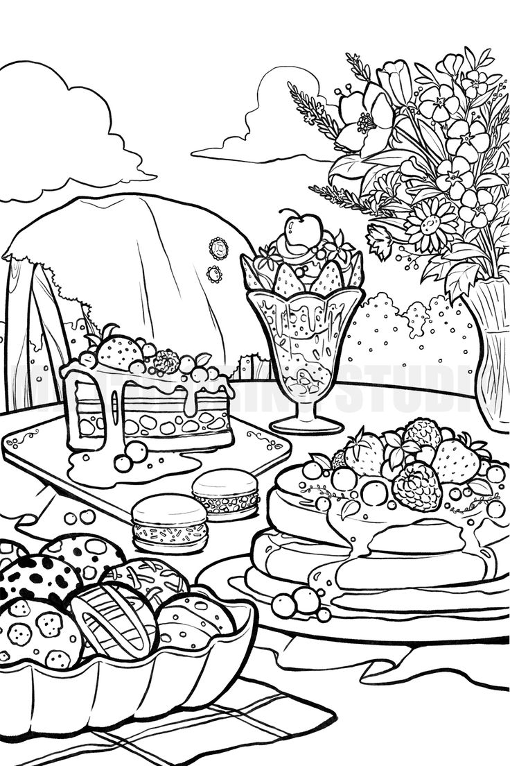 Berry berry picnic coloring page for adulthand