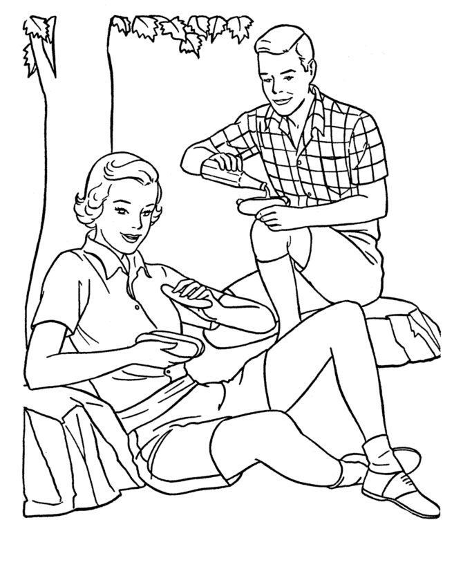Spring picnic coloring page