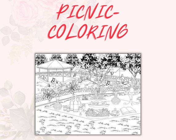 Picnic coloring pages for adult hand