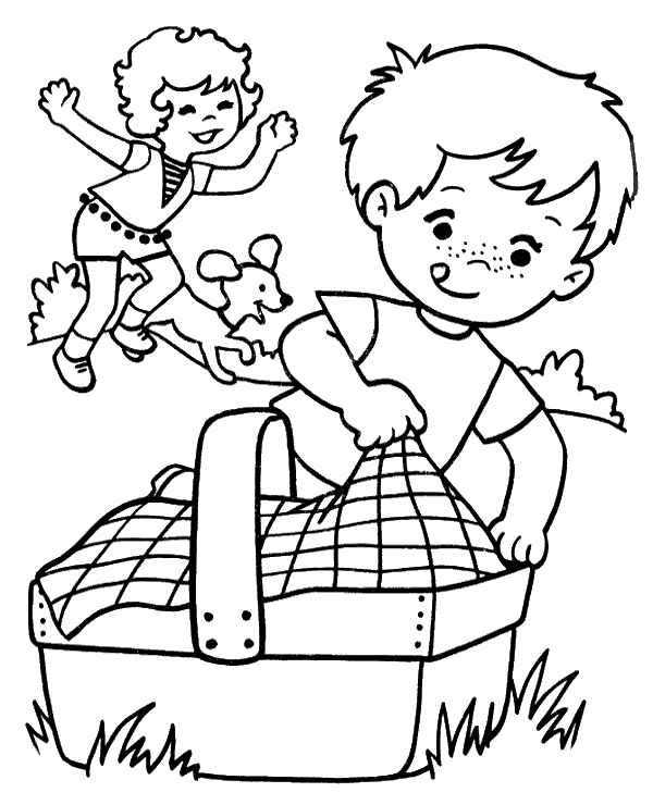 Spring picnic coloring sheet for children