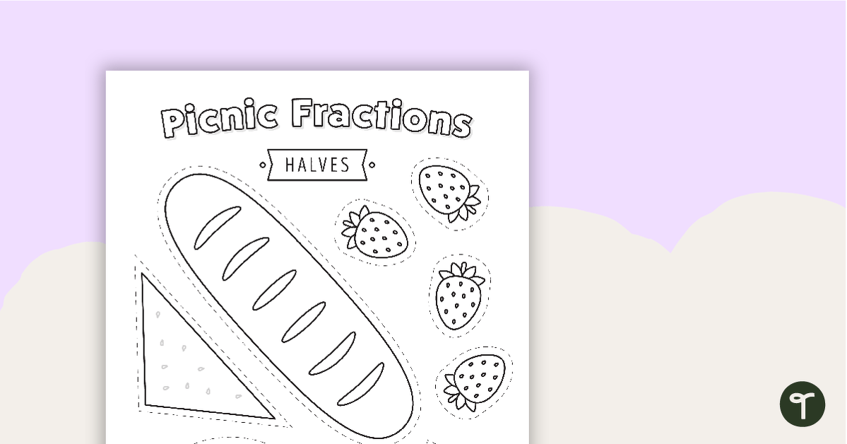 Picnic fractions worksheet halves teach starter