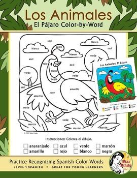Los animales el pãjaro recognizing spanish color names color