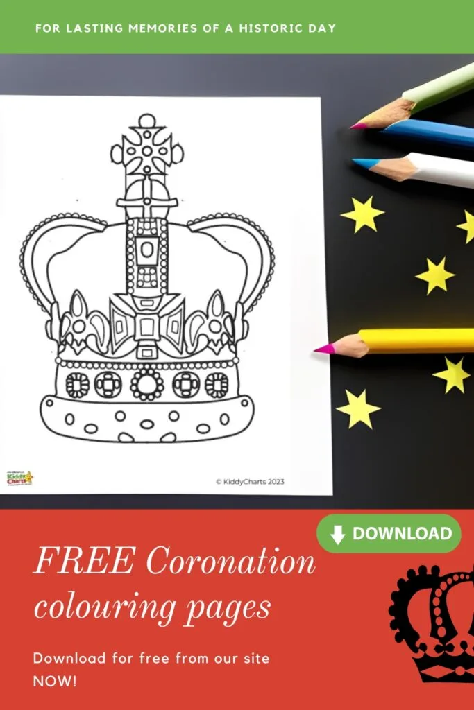 Coronation colouring pages for kids and adults free to download