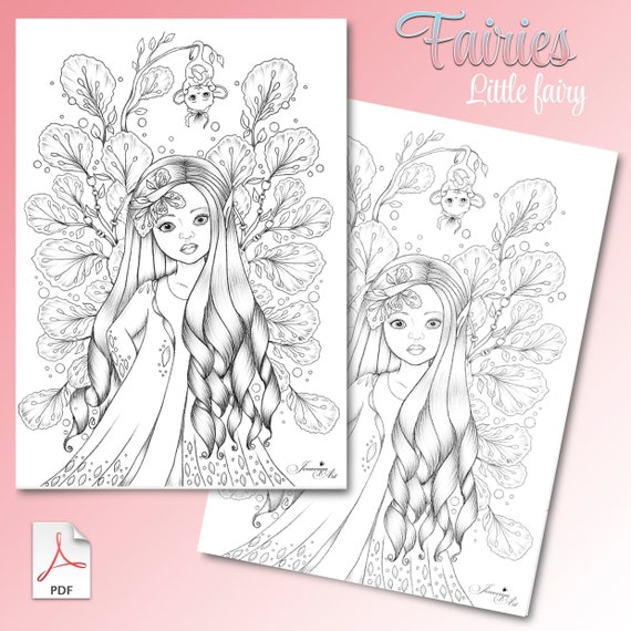 Little fairy colouring page printable coloring book adult coloring book pdf coloring printable pdf by jenoviyaart