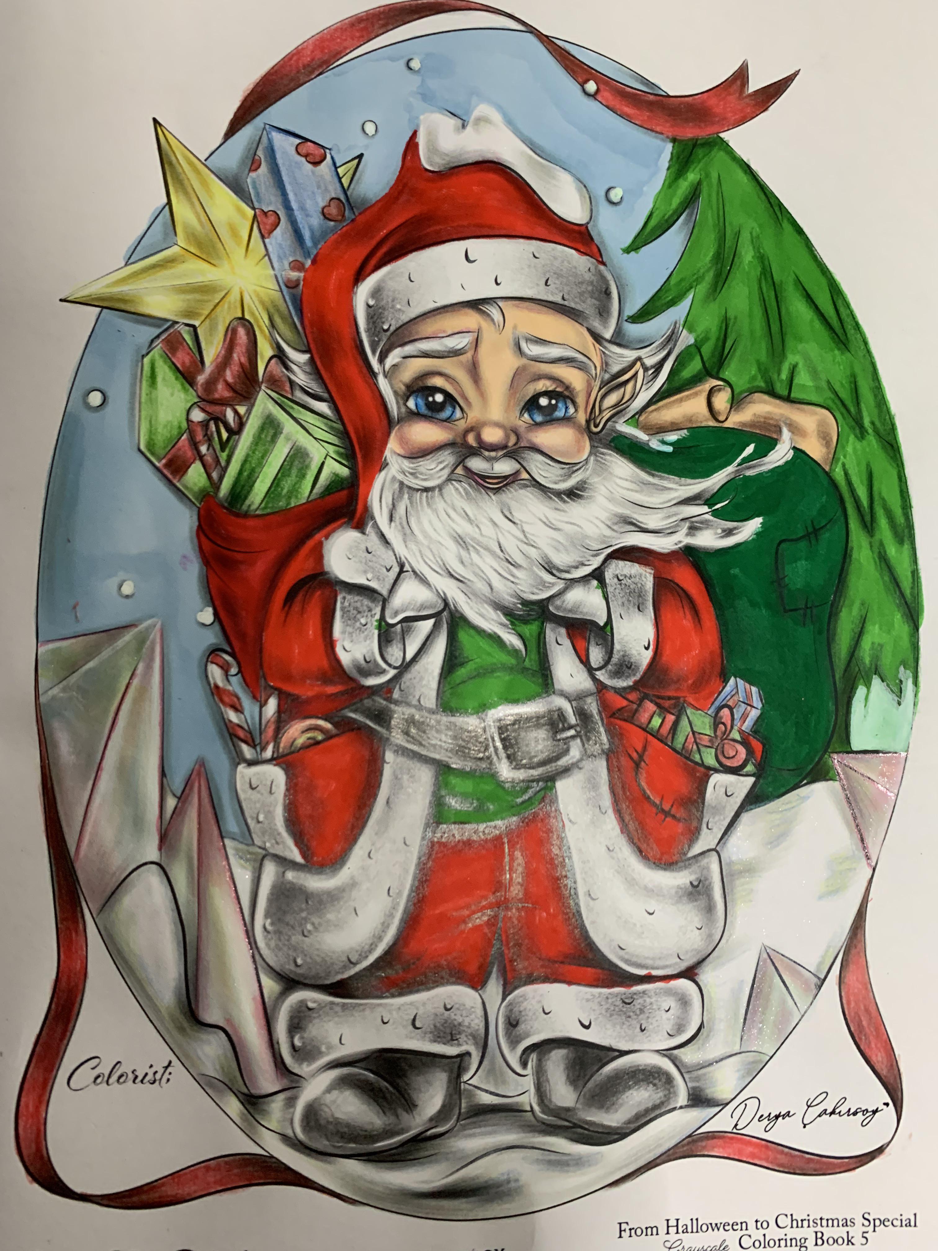 From halloween to christmas by derya cakirsoy done with alcohol markers water brush markers spectrum clear sparkle gel pen polychromos posca and colorit gel pen basically everything was thrown on this one