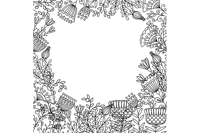Coloring page with doodle flowers frame by smartstartstocker