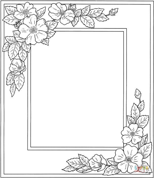 Photo frame with flowers coloring page free printable coloring pages
