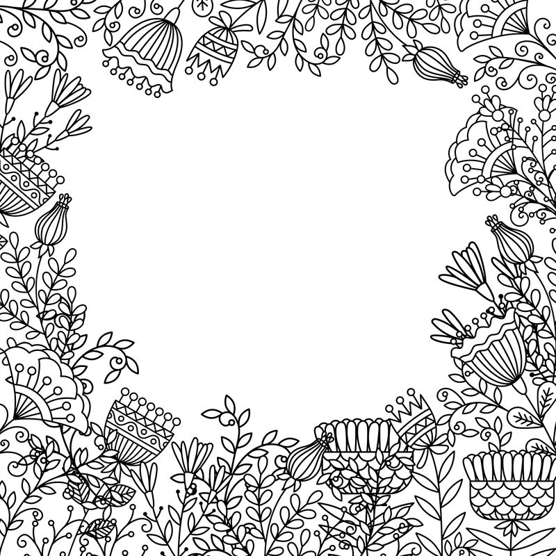 Coloring page with doodle flowers frame by smartstartstocker