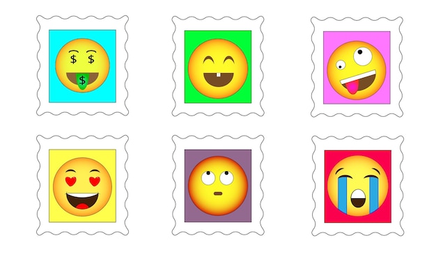 Premium vector facial expressions in yellow color emoji isolated in colorful frame on white background vector illustration