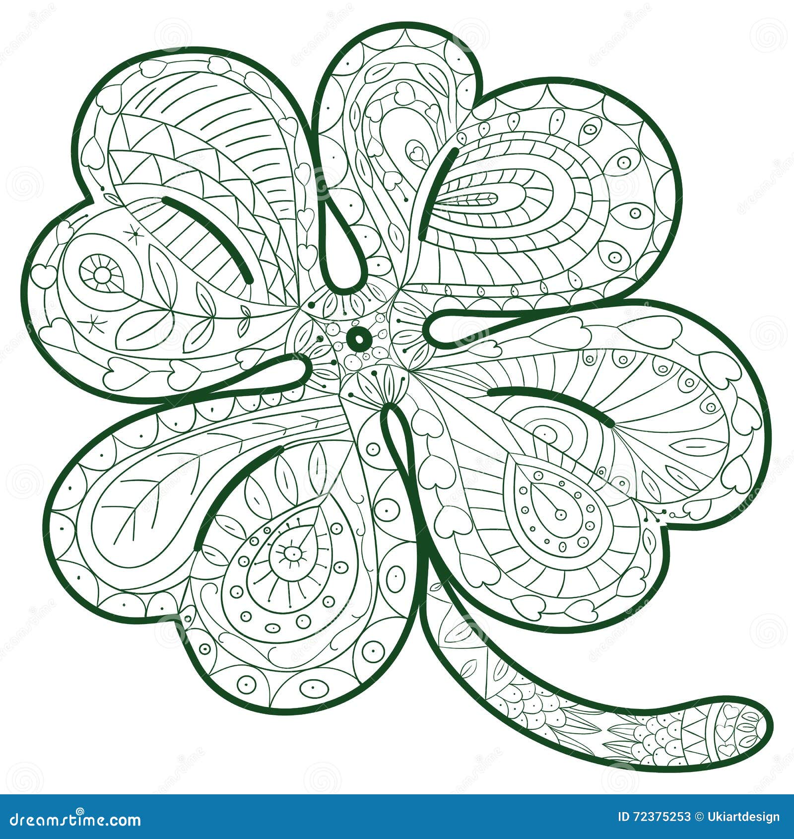 Hand drawn four leaf clover for adult coloring pages in doodle style ethnic ornamental vector illustration coloring stock vector